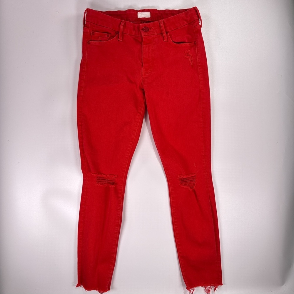 MOTHER Women’s Skinny Jeans Red Firecracker Ankle Size 27 - Picture 2 of 12